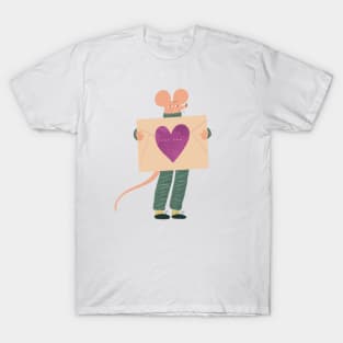 Cute mouse in green with love letter for you T-Shirt